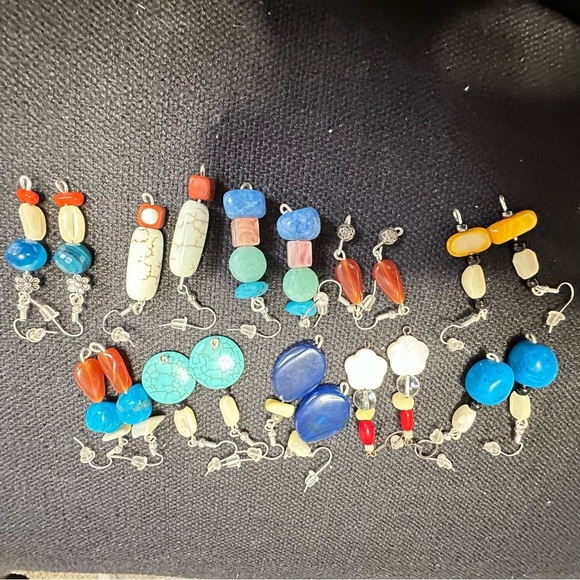 New Earrings Lot Of 10 Handmade Stones Beads Glass And Acrylic Wire Wrapped 5538 - Picture 10 of 14